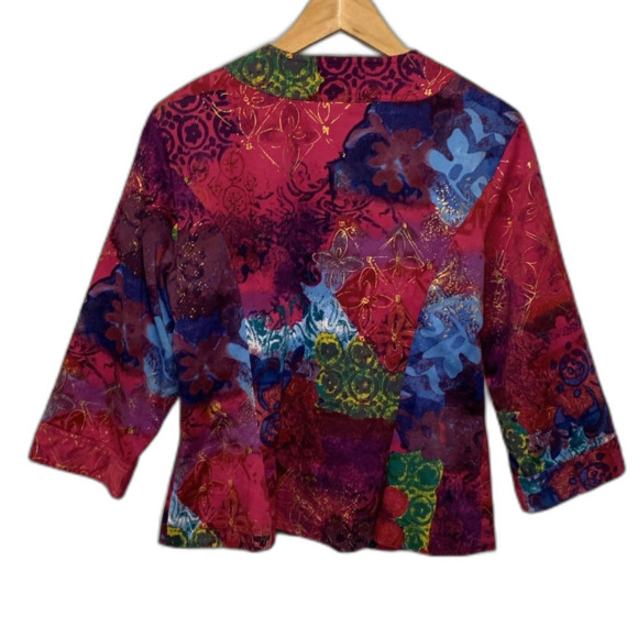 Coldwater Creek Multicolored Batik  Cotton 3/4 Sleeve Dressy Jacket Size 12 - Picture 4 of 16